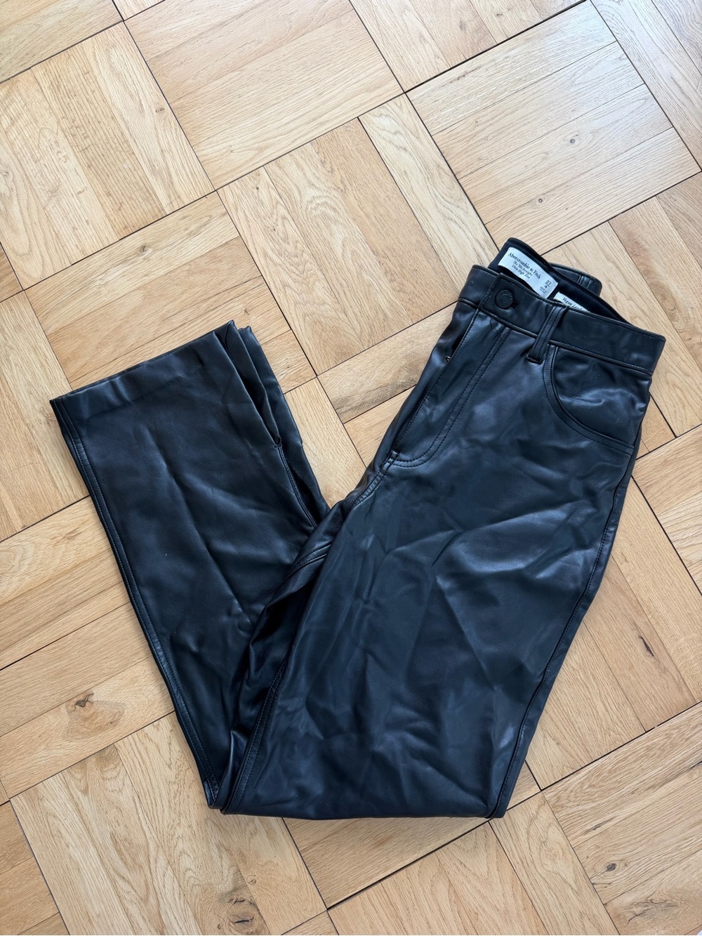 Abercrombie & Fitch Black Faux Leather Straight Leg Pants